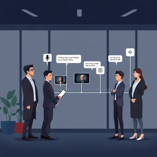 cartoon style illustration of mobile vertical short video editing timeline with AI icons (chat bubbles, microphone, magic wand)