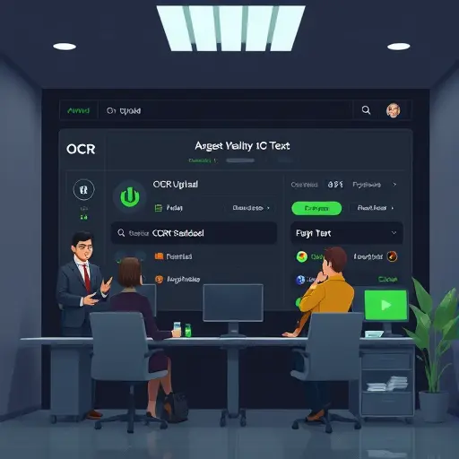 modern AI platform interface illustration showing OCR upload and processing queue, dark theme matching #171717