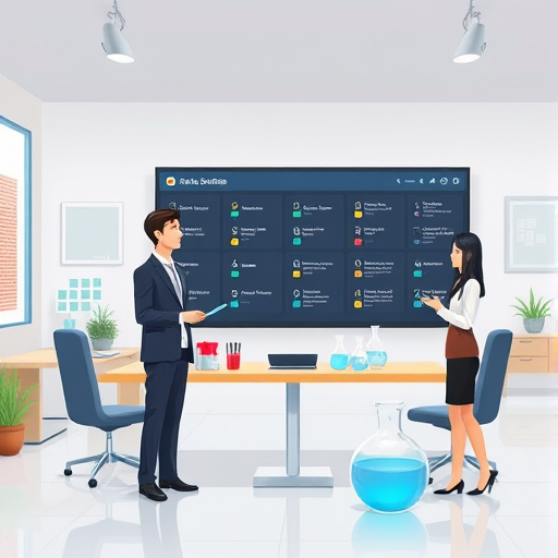 modern illustration of an organized chemistry learning interface powered by AI, with categorized questions, animated style, no text