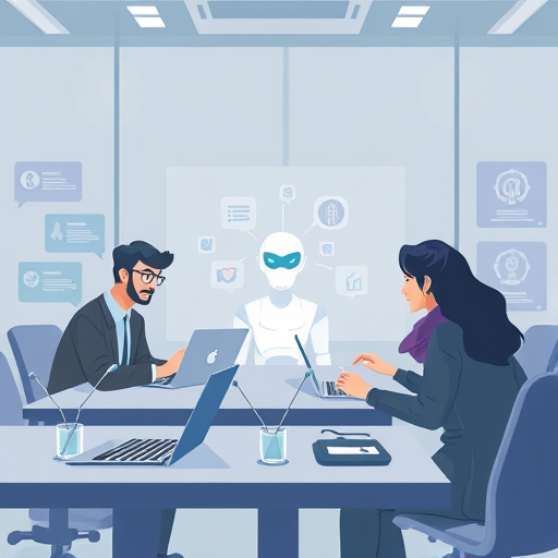animated illustration of Iranian philosophy students interacting with AI-