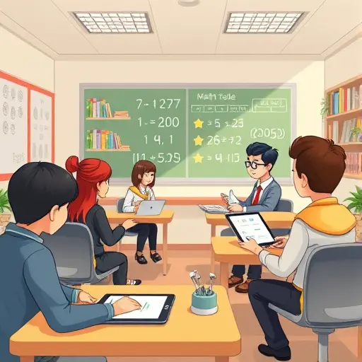 cartoon-style animated classroom with students using AI-