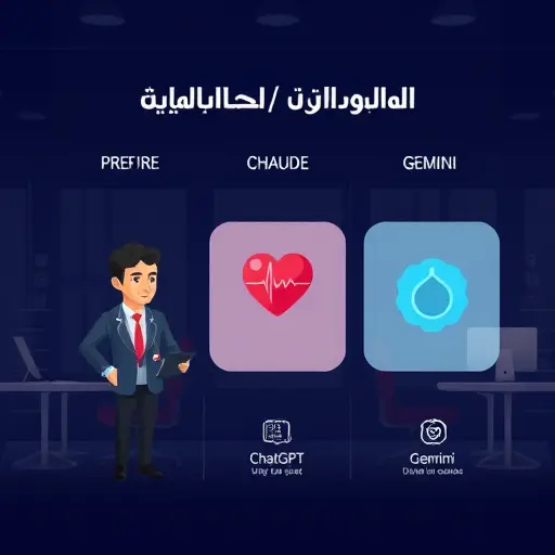 comparison illustration of three AI models (ChatGPT, Claude, Gemini) for medical Q&