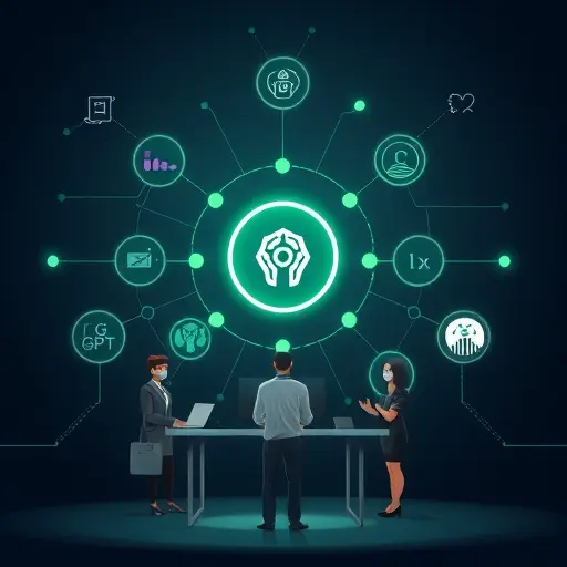 abstract illustration of seamless AI access hub, nodes connecting GPT-4