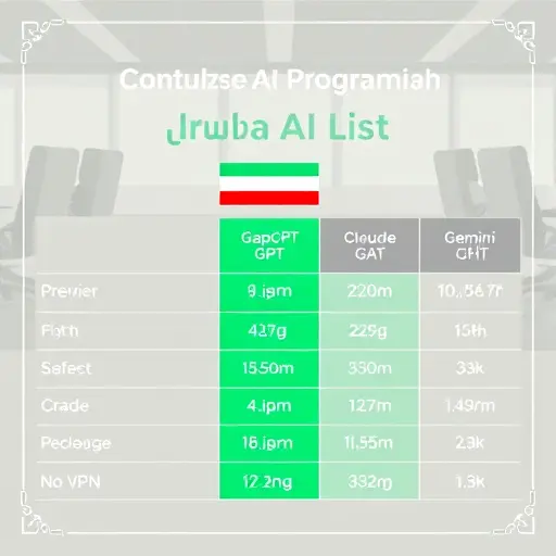 clean infographic list comparing several AI API providers, highlighting GapGPT in Iranian green, icons for ChatGPT, Claude, Gemini, with marks for 