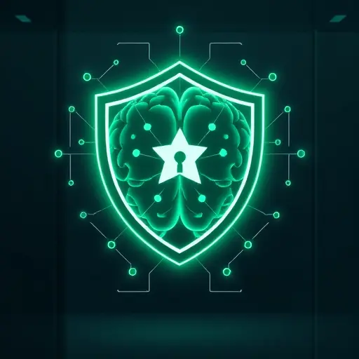 abstract shield and AI brain illustration symbolizing data privacy and secure AI deployment in organizations, dark theme with green accents matching #94d3a2