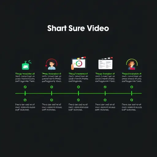 animated timeline illustration of a short video structure with segments for hook, body, and CTA; stopwatch and clapboard icons, dark theme with green accents, no text