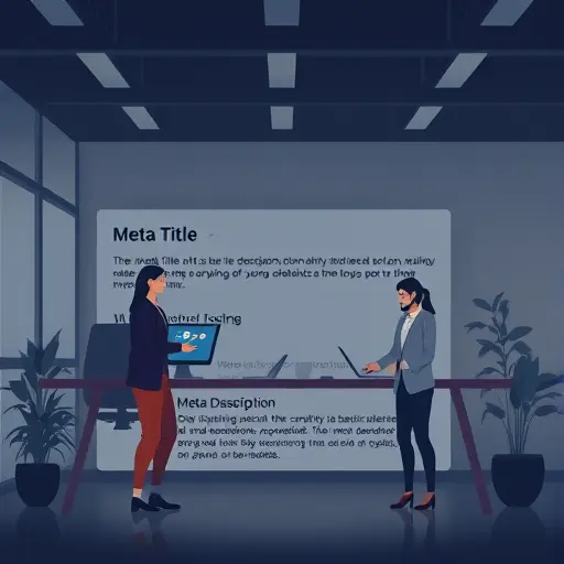 clean dark-themed illustration of meta title and meta description optimization for a job posting, highlight 55-65 char title and 140-160 description, abstract elements, text-free