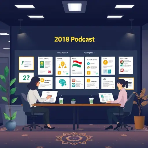 animated podcast ideation board with AI assistant, cards and icons for topics, dark theme, green accent #94d3a2