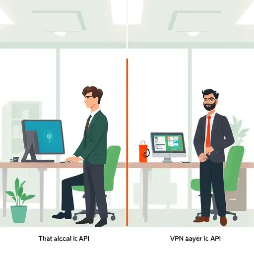comparison illustration: locally hosted Iranian AI API vs. foreign API with VPN layer, showing speed difference, cartoon, accent green, text-free
