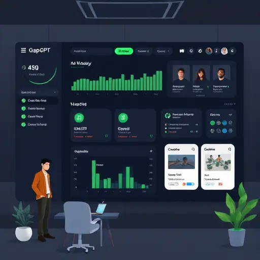 dark theme dashboard illustration of an Iranian AI platform (GapGPT)(ChatGPT, Claude, Gemini)