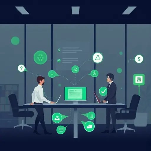 illustration of AI clustering keywords by user intent into topic clusters, dark theme, green highlights, minimalistic tech icons, text-free, professional