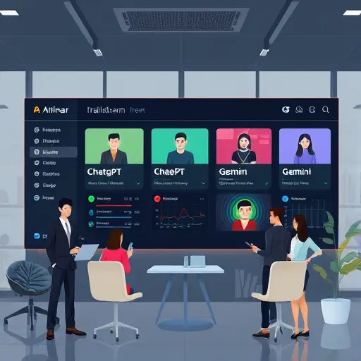 animated dashboard of an Iranian AI platform showing model selection (ChatGPT, Claude, Gemini)