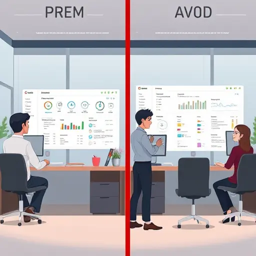 comparison infographic, two animated web dashboards side-by-side: