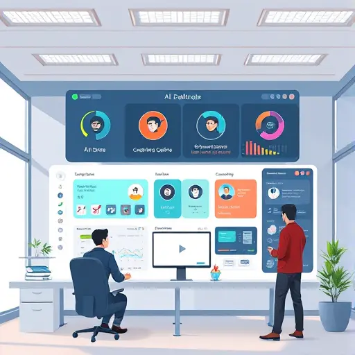 modern AI platform dashboard, cartoon-style illustration showing multiple AI models (ChatGPT, Claude, Gemini)