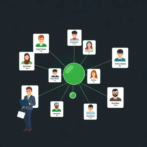 illustration of customer persona cards connected to data clustering nodes, dark background, green accent #94d3a2