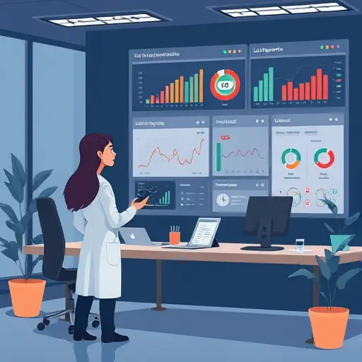 illustrated AI assistant analyzing lab reports, dashboard-style charts for CBC, HbA1