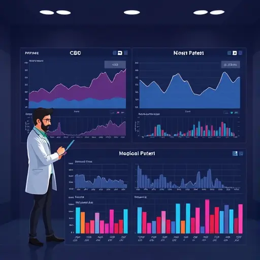 animated medical charts showing CBC and chemistry panels, AI highlighting patterns and trends, minimalistic infographic style, dark theme, no text
