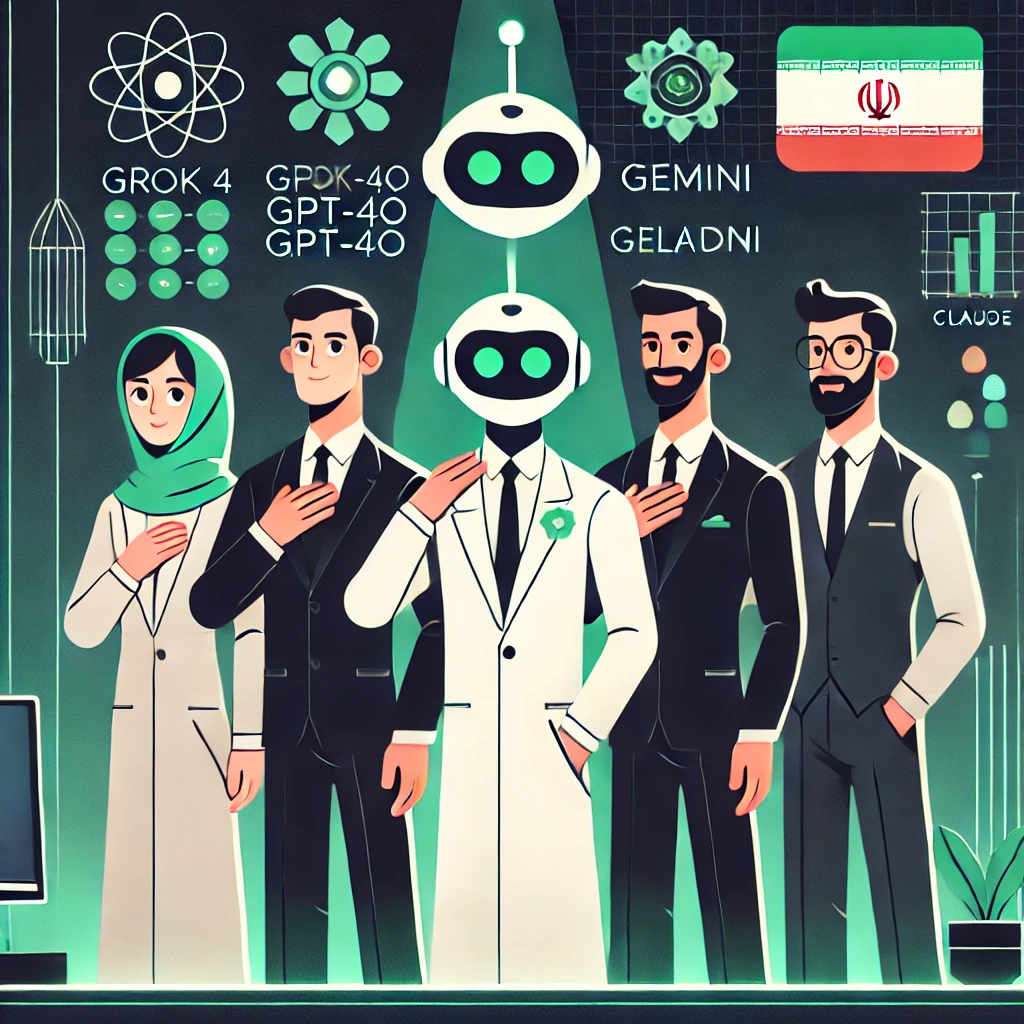 minimalist AI performance chart, animated icons compare Grok 4, GPT-4o, Gemini, and Claude, green color highlights, no text, dark theme