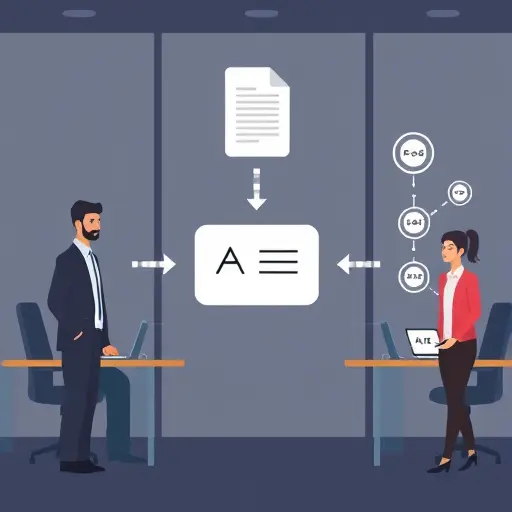 clean illustration showing AI translation workflow: