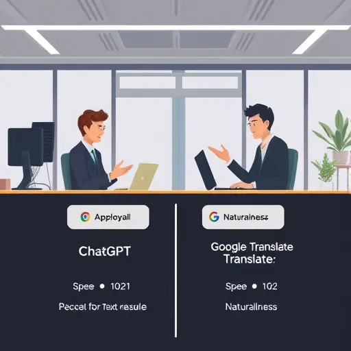animated comparison chart between ChatGPT and Google Translate, icons for speed vs naturalness, dark UI, minimalist, no text