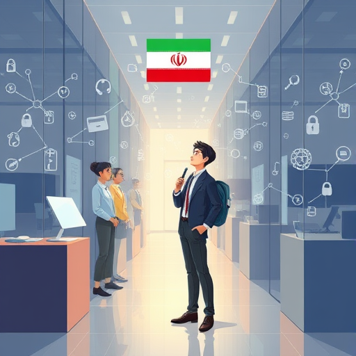 animated infographic showing an Iranian student overcoming barriers (walls, locks)