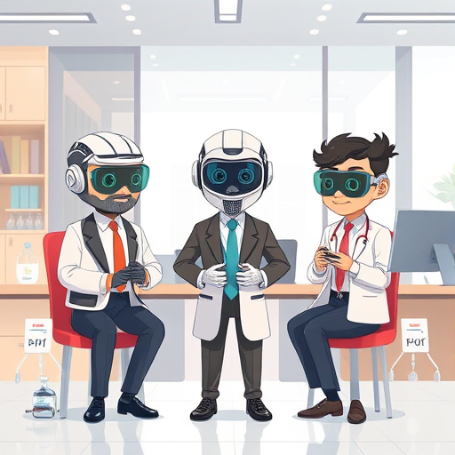 modern animated illustration representing different AI models (Claude, Gemini, GPT-4o) each answering a chemistry question, chemistry icons, layered cards, text-free