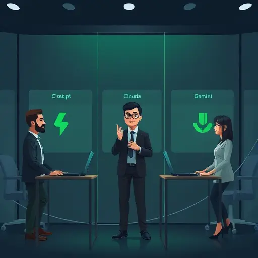 animated comparison concept: three AI model icons (ChatGPT, Claude, Gemini)