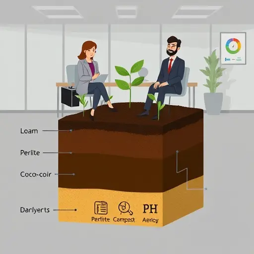 cross-section illustration of garden soil mix layers labeled by icons only: