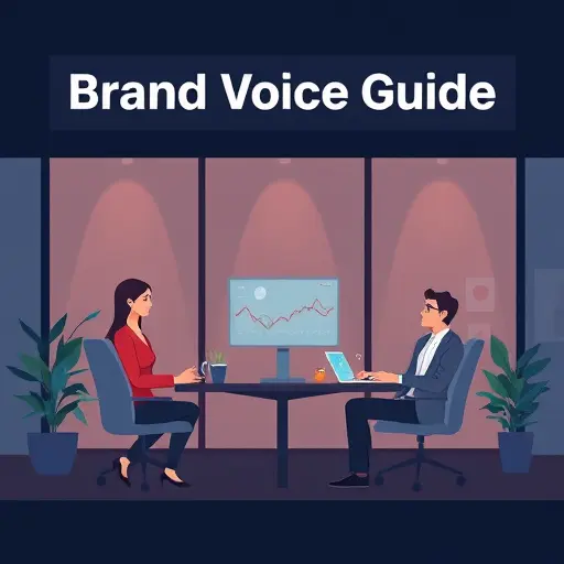 animated brand voice guide illustration, a structured style guide document with tone sliders (formal-informal, energetic-calm)