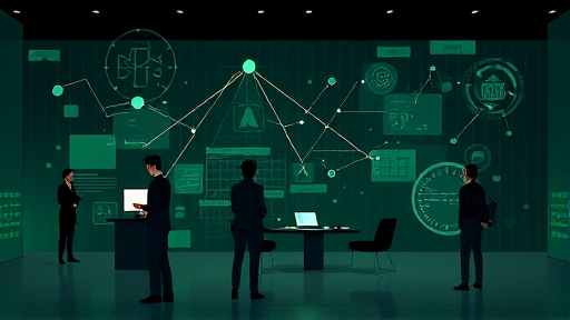 modern AI interface illustration, clean animated design, technology concept art, deep green and dark background, neural network shapes, cinematic quality, no text