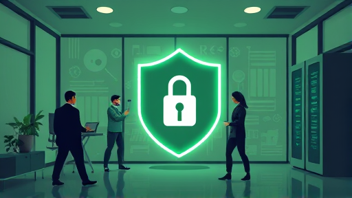 symbolic illustration of data privacy and ethical challenges in deep web, animated shield, locked database, soft green and gray palette, no text
