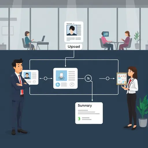 animated workflow illustration showing upload of a lab report photo, AI icons processing, and output summary card, clean dark-