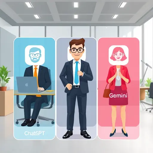 clean comparison illustration of three AI assistants (ChatGPT, Claude, Gemini)