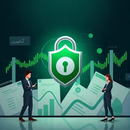 lock and shield icon over abstract medical charts, dark theme, green accent, minimal animated illustration, no text