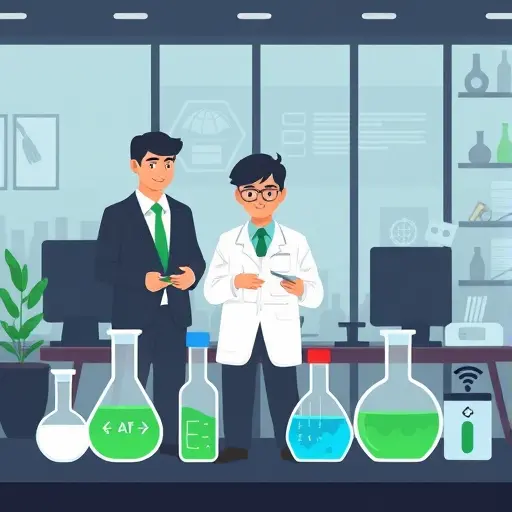 animated checklist and lab flasks with AI icons, dark theme, green accent, clean minimal illustration, no text
