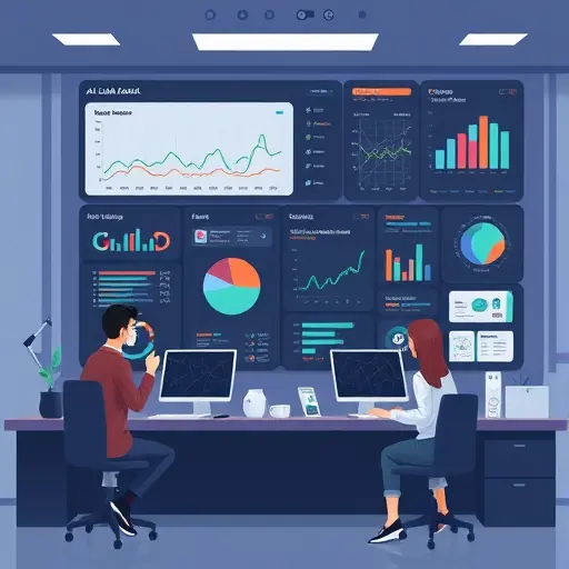 illustrated AI lab analysis dashboard, animated style, dark theme matching #171717