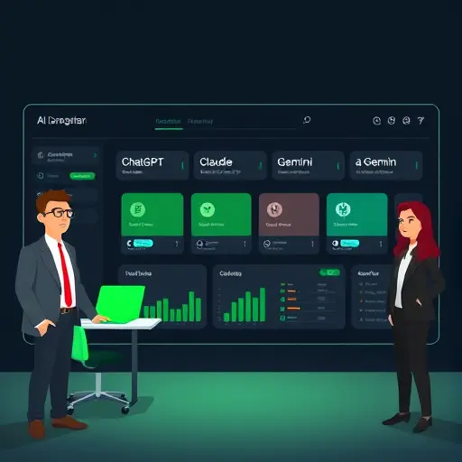 modern illustration of an Iranian AI platform dashboard showing multiple model options (ChatGPT, Claude, Gemini)