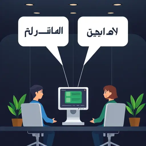 animated illustration of two speech bubbles (English and Persian)