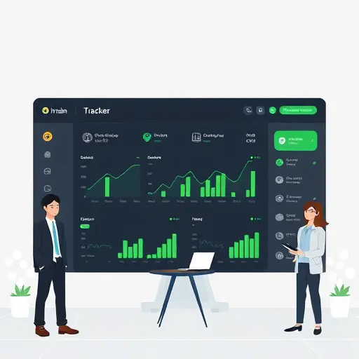 abstract illustration of a progress tracker dashboard for language learning with checkmarks, badges, and AI icons, dark background, green accents, clean, text-free