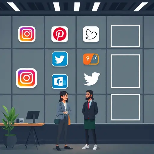 clean animated grid showing social media icons (Instagram, X/Twitter, LinkedIn, Telegram) with abstract frames for portrait, landscape, and story formats;