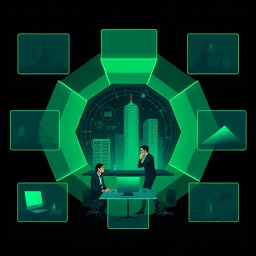 abstract illustration of multiple frames with different aspect ratios (square, portrait, landscape, vertical story) around an AI-generated scene, dark theme, neon green accents matching #94d3a2
