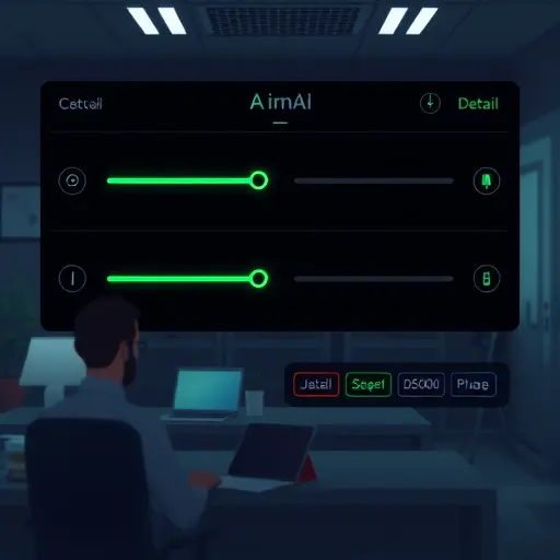 cinematic dark UI illustration of AI image controls with sliders and toggles (detail, stylize, sharpness, denoise, seed)