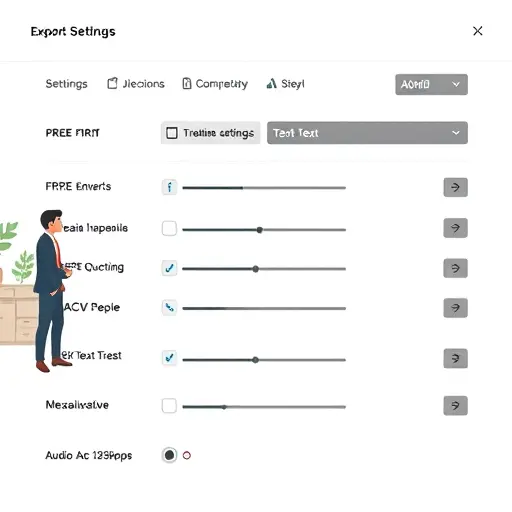 animated mobile export settings panel with options for resolution 1080x1920, codec H.264, bitrate 10Mbps, audio AAC 128