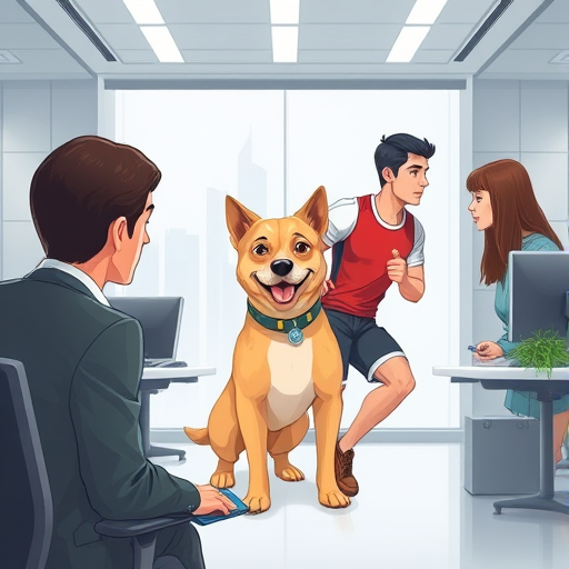 animated illustration showing AI technology combining two images, cartoon style, a dog and athlete blended seamlessly, text-