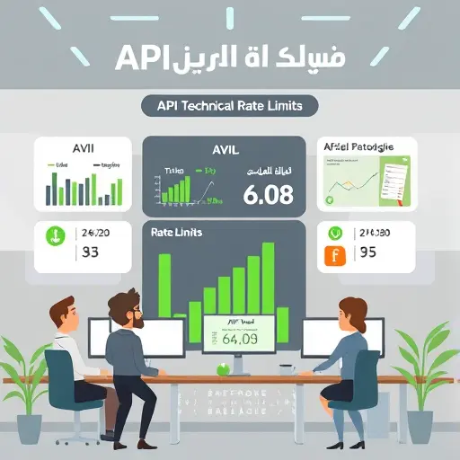 modern infographic showing API technical rate limits, cartoon style with bars, counters, alerts, and Iranian-inspired green accents, text-free