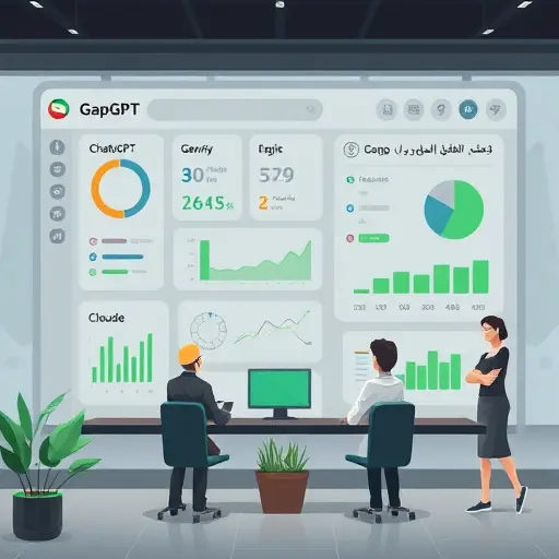 animated dashboard showing an Iranian AI platform (GapGPT)
