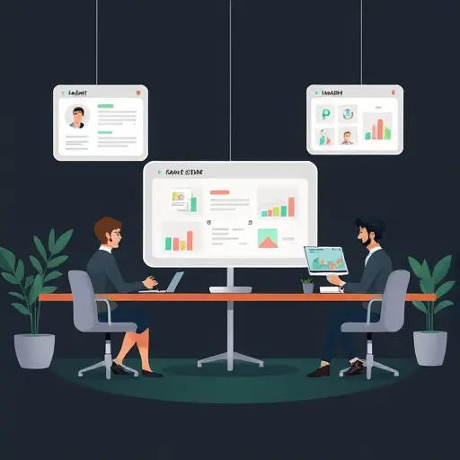 illustration of AI Mode concept with floating panels for chat, document editing, and image generation; dark #171717 background with green accent;;