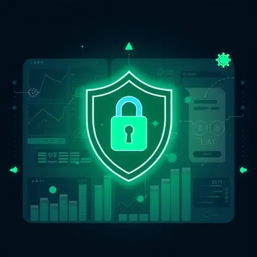 animated shield and lock over medical lab charts, dark theme (#171717) with green accents (#94d3a2)