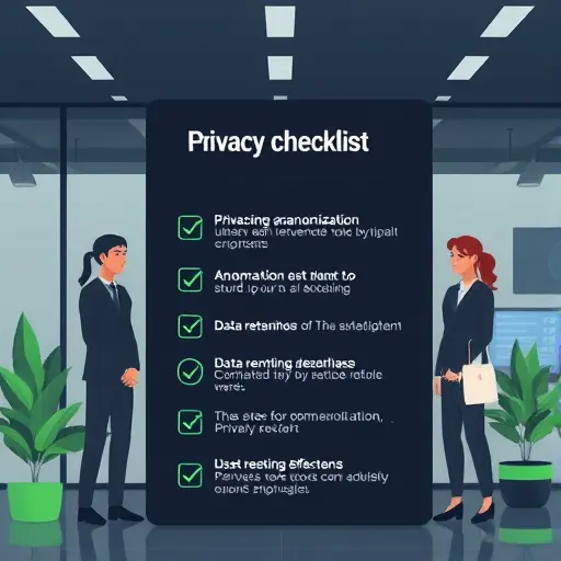 animated privacy checklist with icons (anonymization, 2FA, data retention)