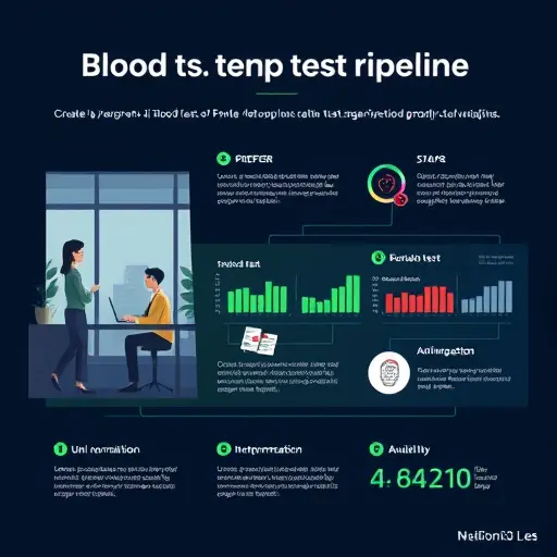 layered infographic illustration of AI blood test interpretation pipeline, steps: